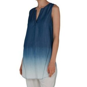 Beachlunchlounge blue dip dye chambray lyocell high low tunic top